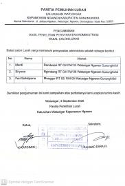 Pengumuman Hasil Penelitian Persyaratan Administrasi Bakal Calon Lurah Kalurahan Watuaigar